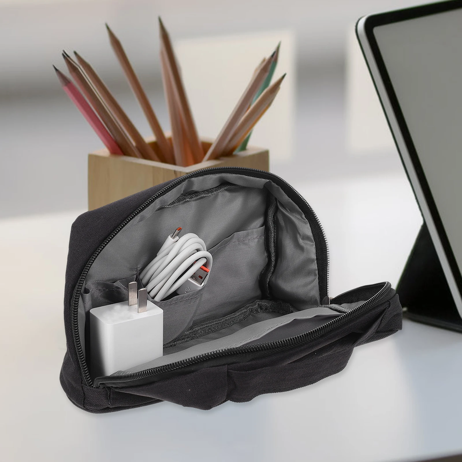 

Premium Polyester Data Cable Storage Bag Waterproof Portable Electronic Accessories Organizer Travel Case For School