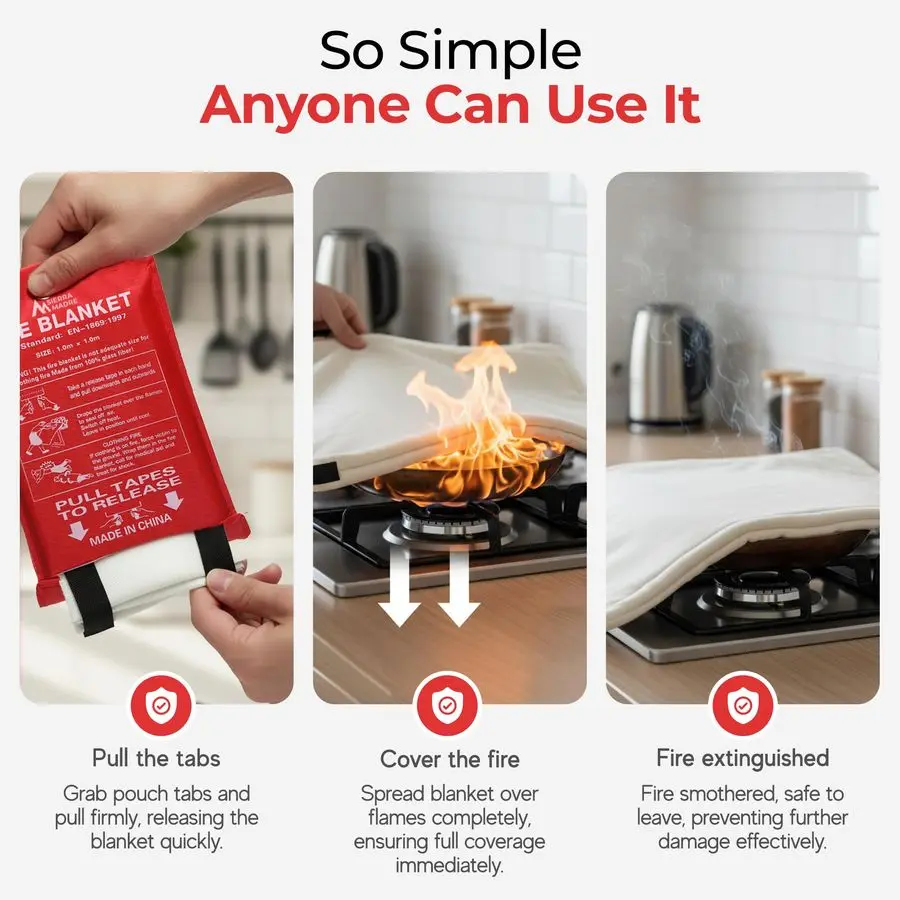 بطانية حريق الطوارئ للمنزل والمطبخ 100 بطانية قمع الحريق من الألياف الزجاجية 40 × 40 للسيارة والمكتب والتخييم على الفور