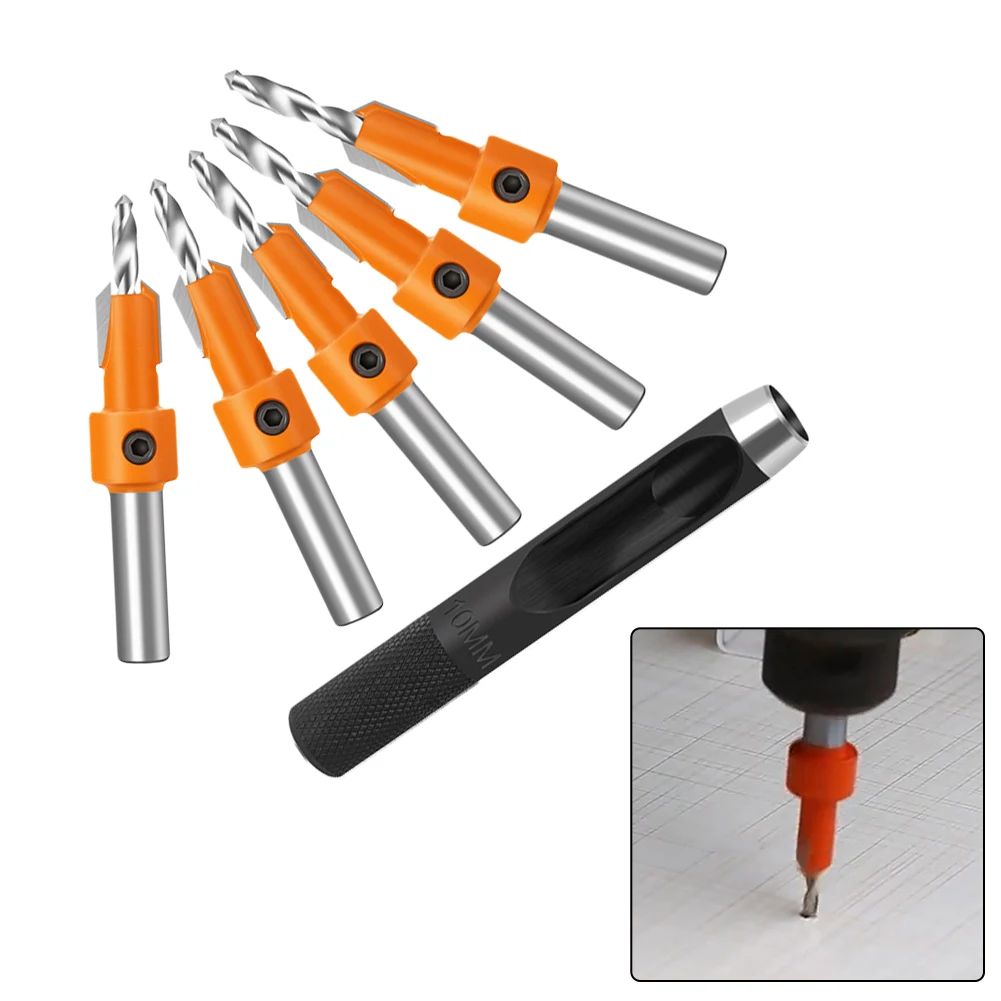 5pcs 2.8/3/32/3.5/4mm Countersink Router Bit With 90x10mm Manual Punch Set For Woodworking Punching Drilling Milling Power Tools
