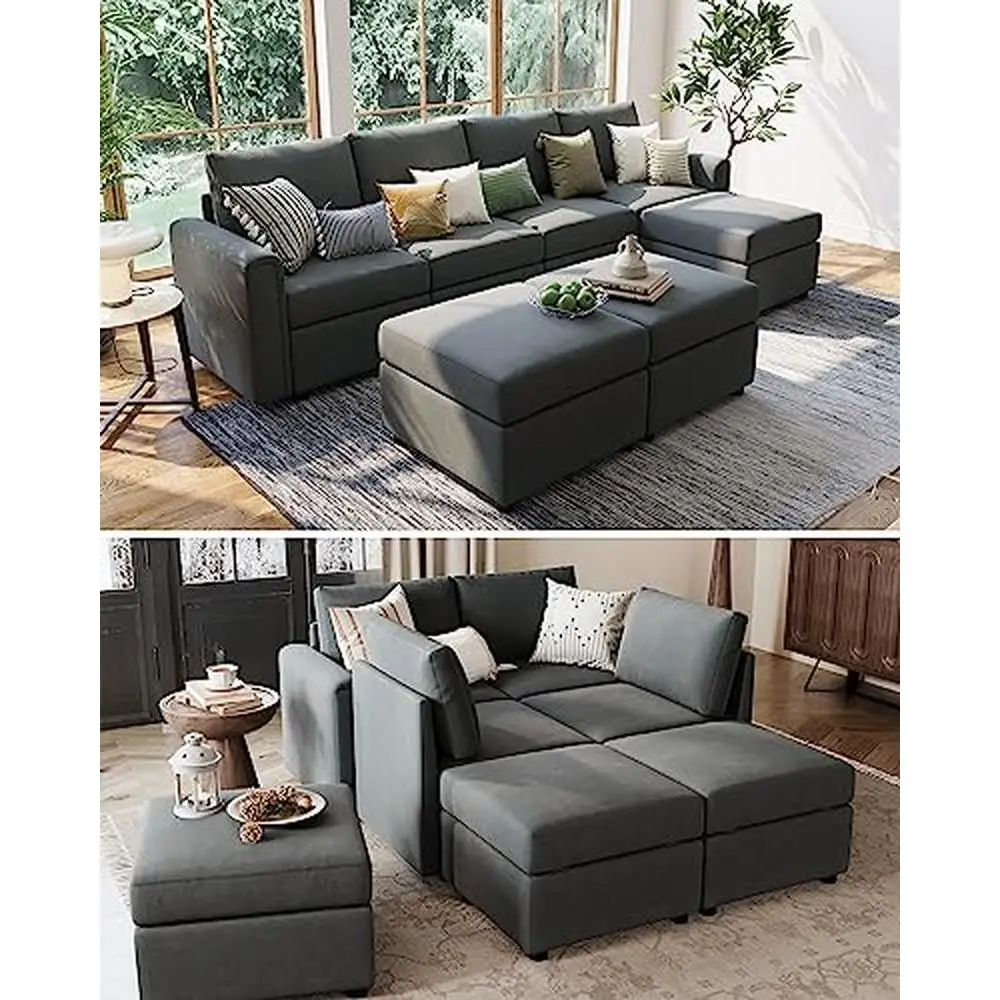 Modular Sofa Sectional Couch U Shaped  Couch with Storage Memory Foam Modular Sectionals  with Ottomans 7 Seat Sofa with