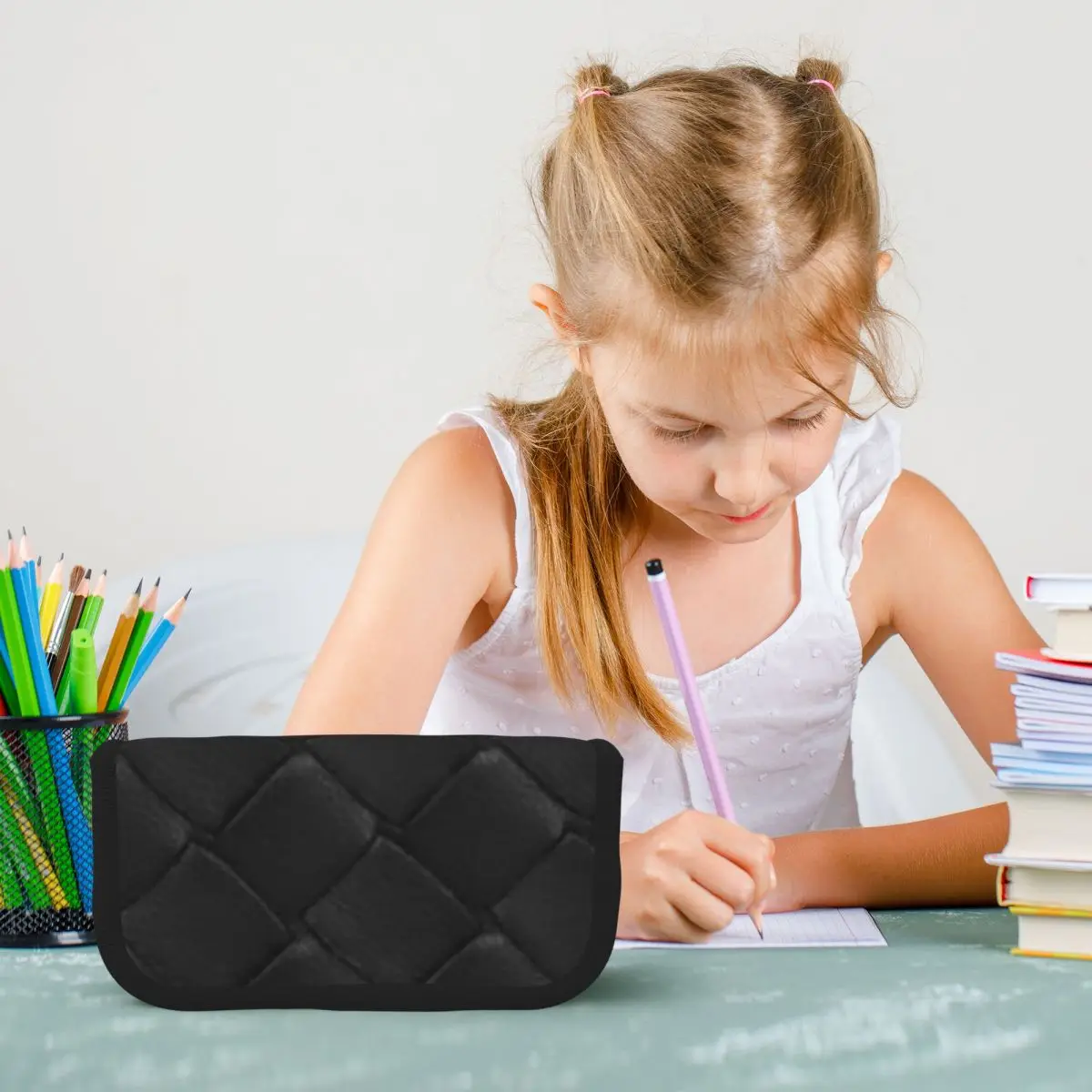 

Black Leather Pencil Cases Pen Holder Large Storage Pen Box Pencil Bag for Boys Girls School