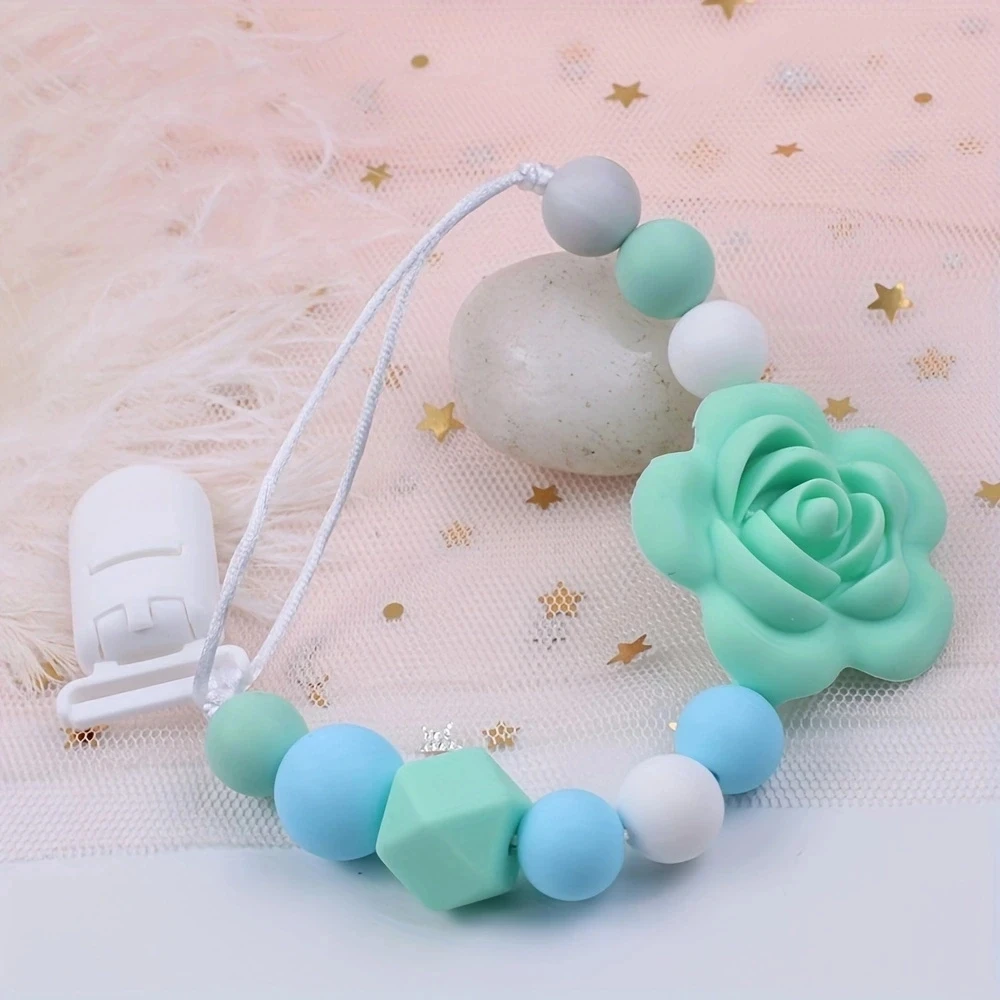 Baby Handmade Pacifier Clips Holder Chain Silicone Rose Pacifier Chains Baby Teether Teething Chain Gift