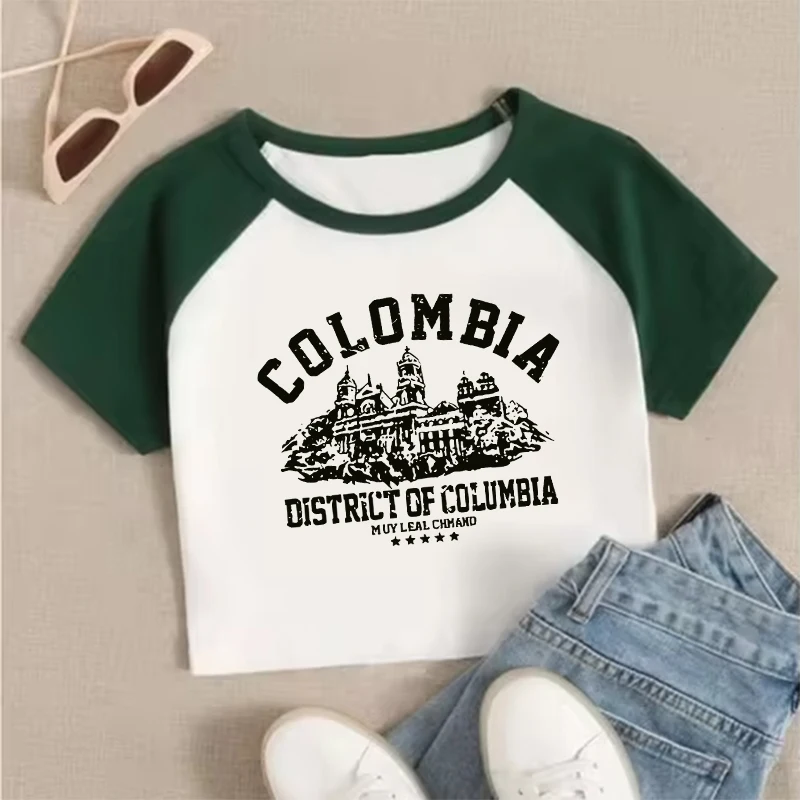 แฟชั่นสร้างสรรค์รูปแบบการ์ตูนพิมพ์ผู้หญิงเสื้อยืดStreetwear Gothic Harajukuสุนทรียศาสตร์Tee Retro Casual Slimผู้หญิงCrop Top