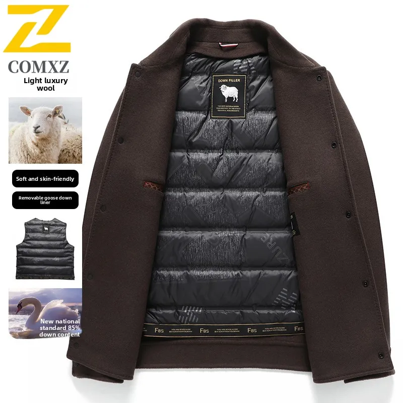 COMXZ Herren-Daunenjacke, leichte Gänsedaunen, Büro, warmer Puffermantel, modischer Kerbkragen, winddichte Winter-Wolljacken für den Außenbereich