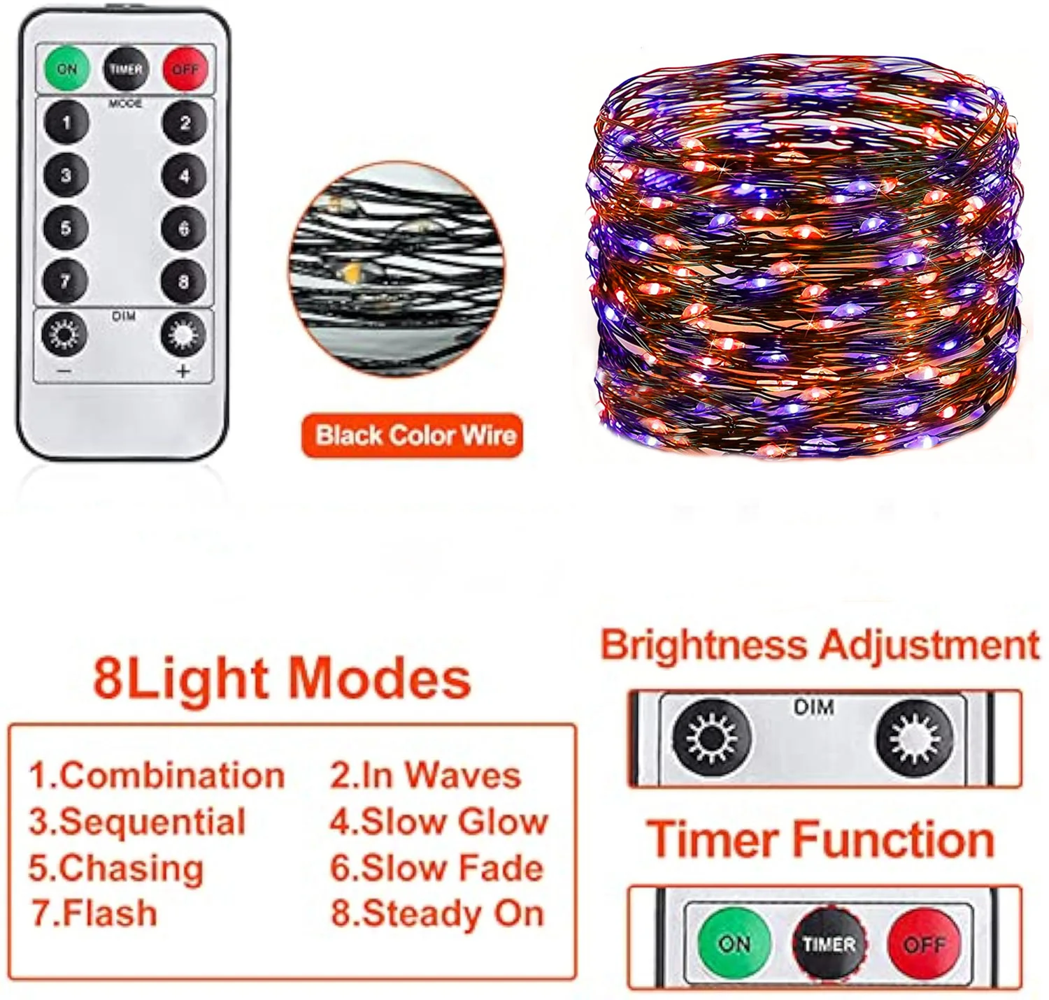 100-1200LED Black Wire String Light Halloween Purple Orange Fairy String Light Indoor Wedding Christmas Garland Party Decoration