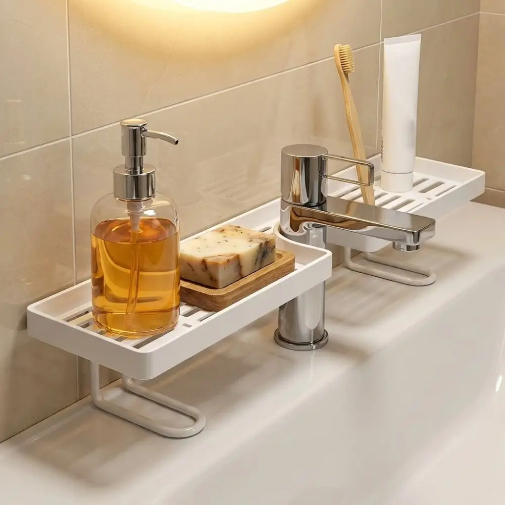 Universal Bathroom Storage Rack Water Drainage Mesh Kitchen Drainage Holder Non-punching Faucet Storage Shelf Washstand