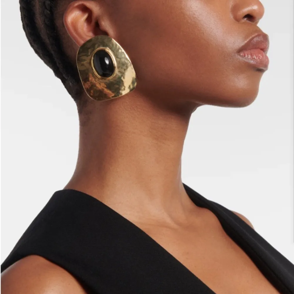 Vintage Gold Plated Alloy Black Stone Dangle Earrings for Women Jewelry Trendy Girls' Daily Statement Earrings Accessories