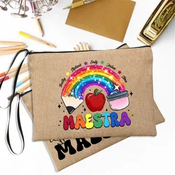 Spanish Maestra Purpose Bags Spanish Teachers Rainbow Zipper Bags Fashion Cosmetic Bags Maestra Purse Wallet