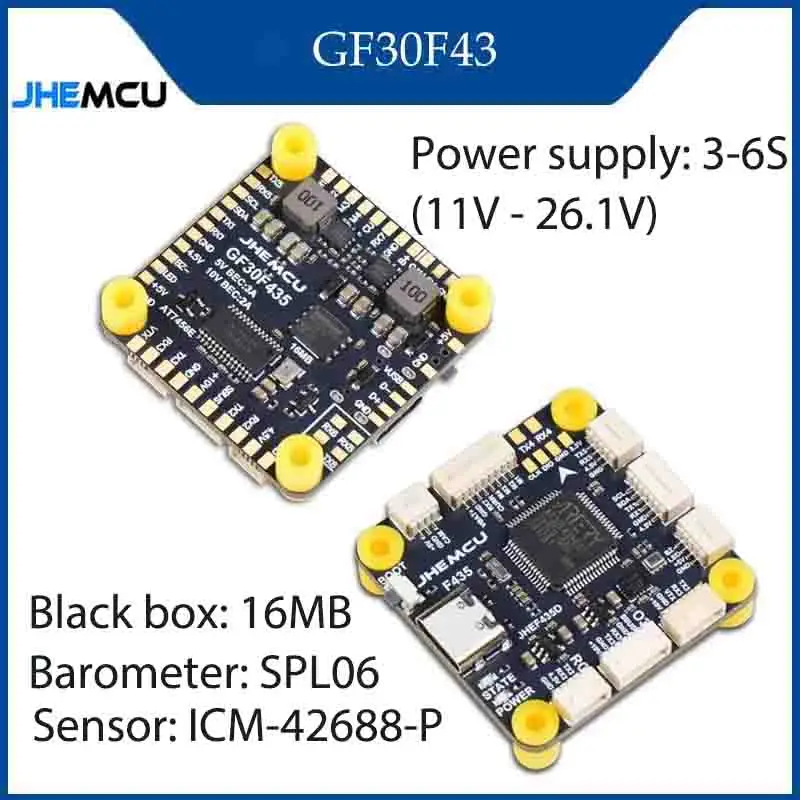 

JHEMCU ICM42688P Поддержка OSD GPS с черной коробкой 16 МБ барометр BEC 3-6S для FPV Freestyle Drone RC GF30F43 Контроллер полета