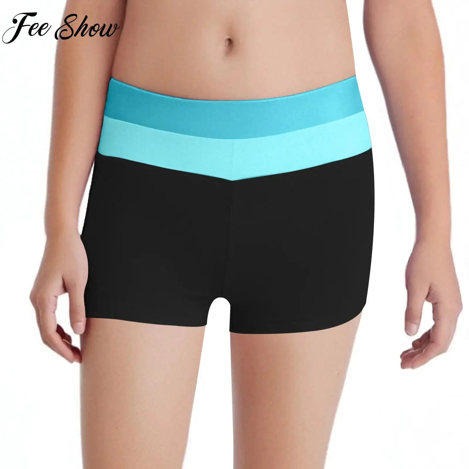 Girls Gymnastics Dance Sports Costume Elastic Waistband Color Block Shorts Bottoms for Figure Skating Ballet Dance Performance