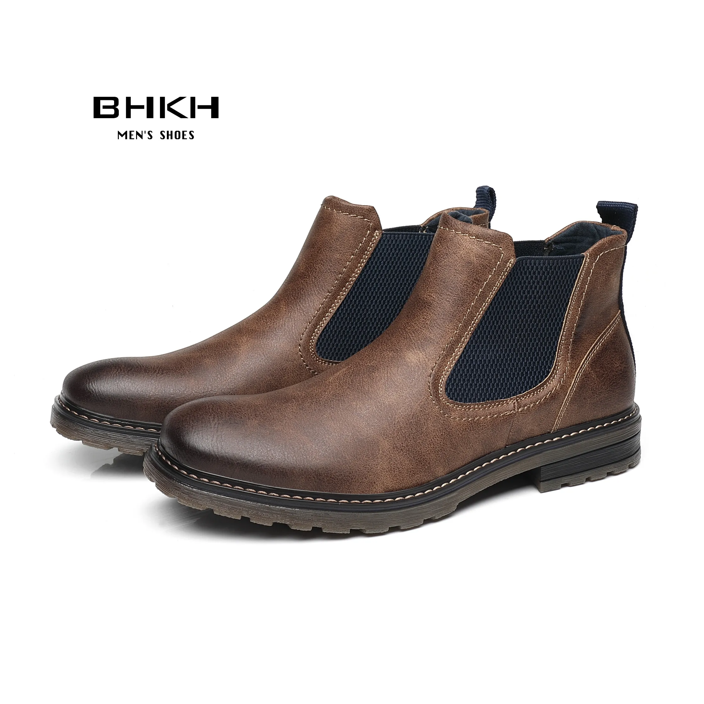 BHKH 2024 Men Chelsea Boots New Winter Men Boots  Soft Leather Elastic Strap Ankle Boots Smart Formal Business Casual Man Shoes