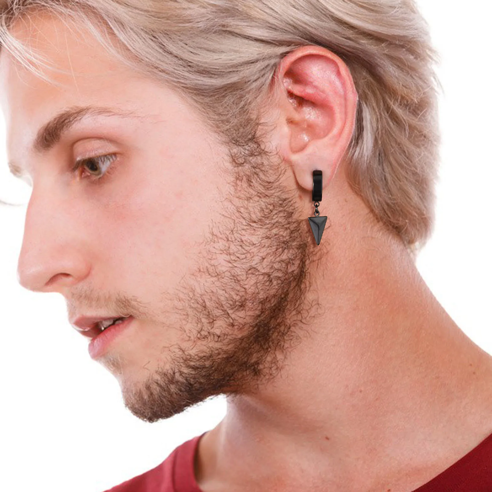 Clips de oreja triangulares geométricos 3D para hombre, joyería de regalo, aros Huggie de acero inoxidable antialérgicos, accesorio para la oreja