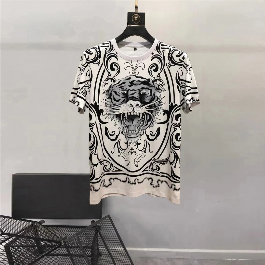 European and American men's wear summer 2022 new Short-sleeved diamond stamping for court animals Fashion T-shirt round neck