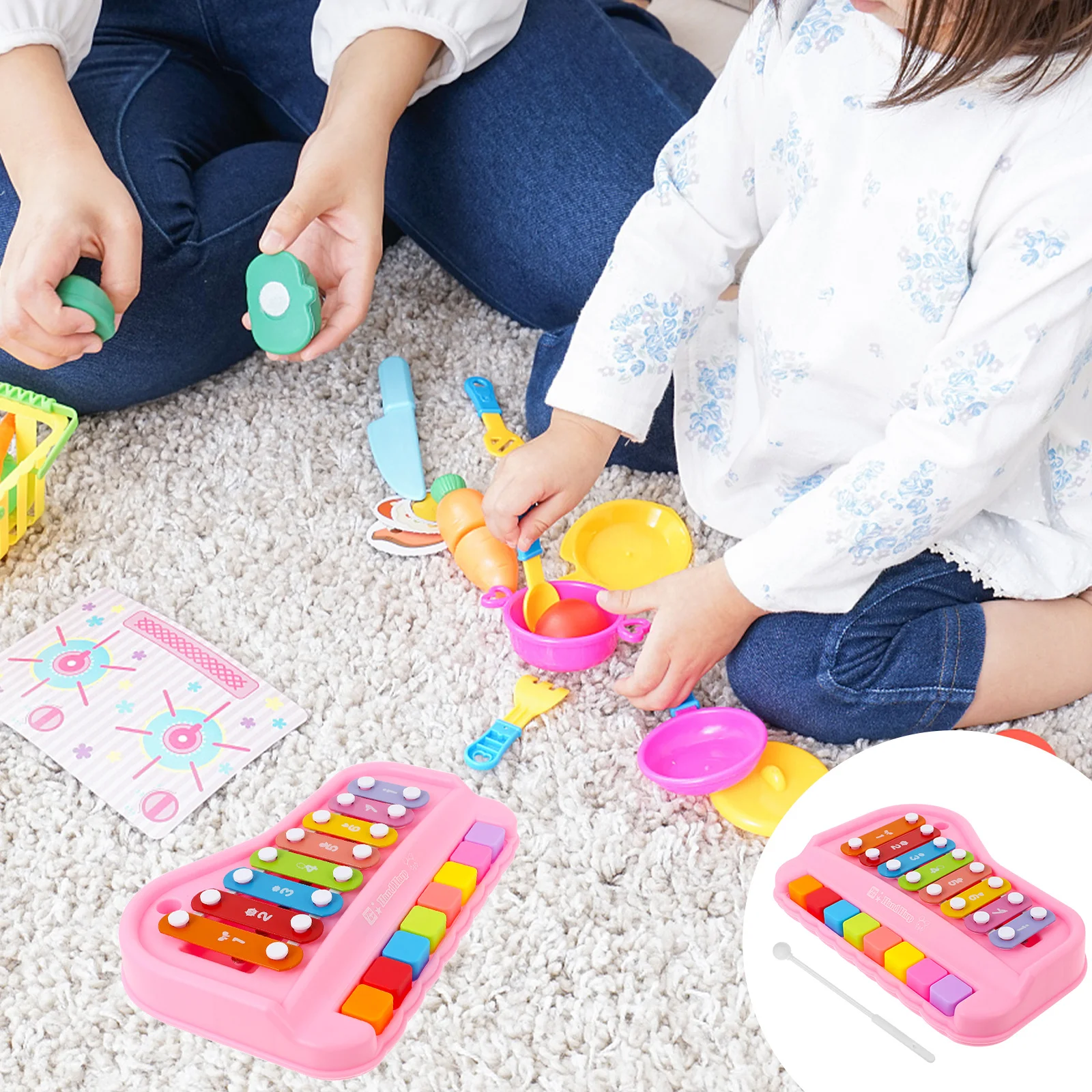 آلة موسيقية خشبية للأطفال إكسيليفون مكونة من 8 مقياس مفاتيح ملونة لتعلم الموسيقى وتعليم الأطفال الصغار في وقت مبكر