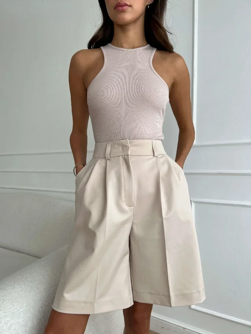 BluWin Summer New High Waist Shorts for Women Casual Loose Wide Leg Solid Shorts Female Short Pants Y2k Booty Shorts