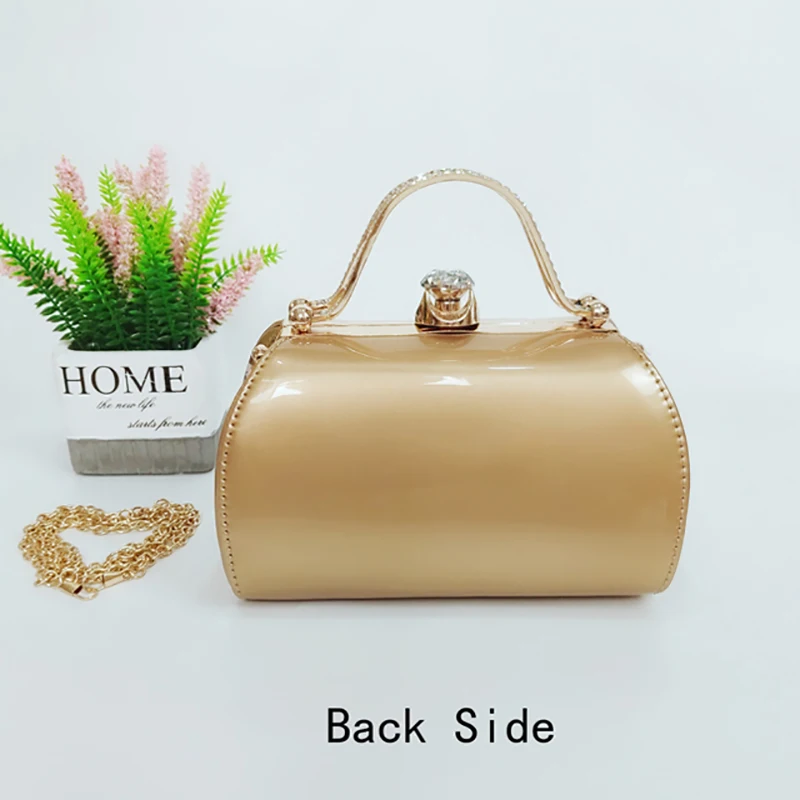 Luxury PU Leather Women Party Evening Bag Ornament Metal High End Rhinestone Clutch Purses Gold Lady Stripe Handbags