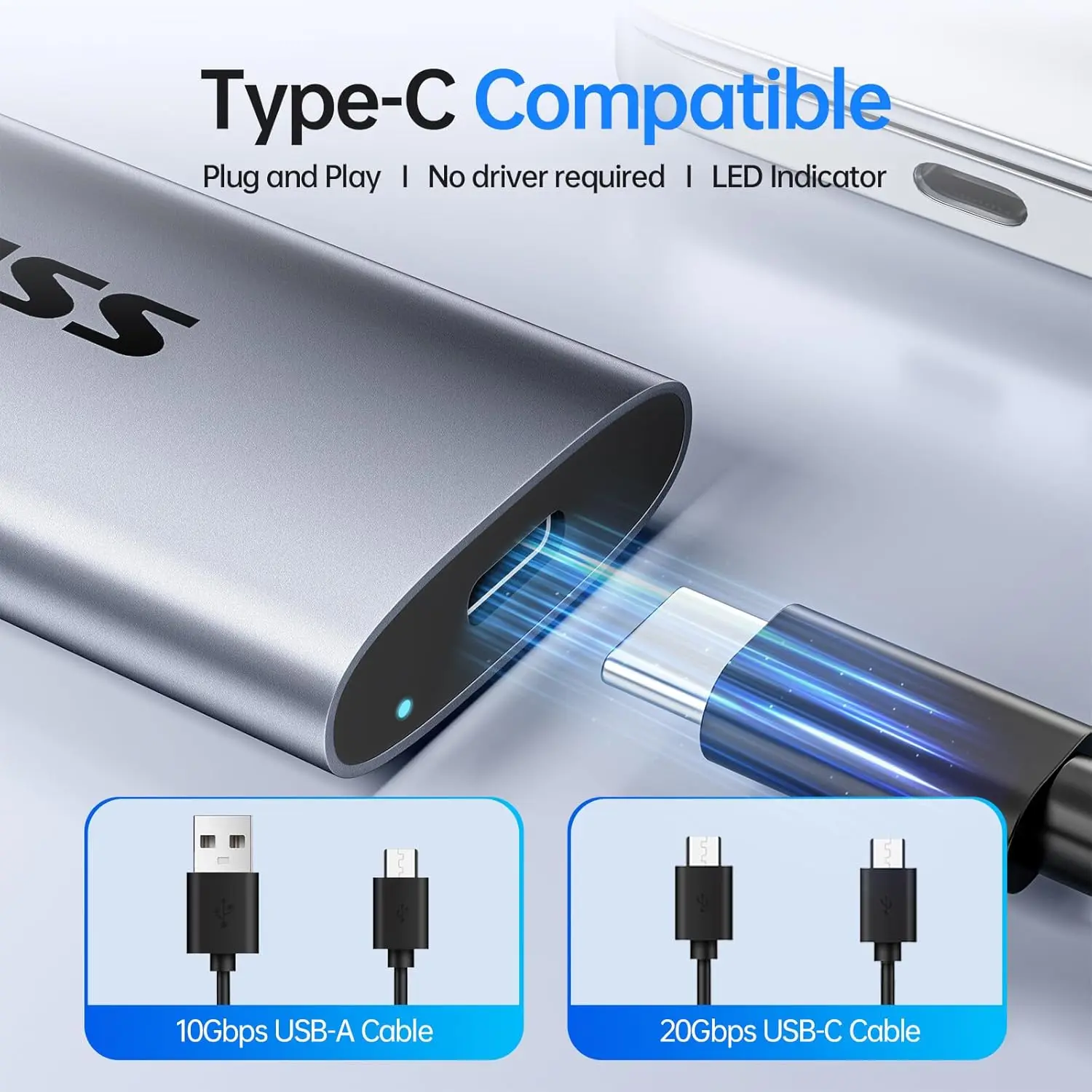 2TB Portable SSD with 2000MB/s Speed, USB 3.2 Gen2X2 NVMe External Drive for iPhone/MacBook/Laptops