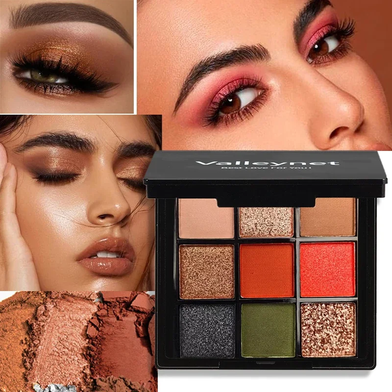 Slightly Drunk Red Wine 9-Color Eye Shadow Palette: Pearlescent Matte Metal Texture, Long-Lasting Waterproof & Sweat Proof