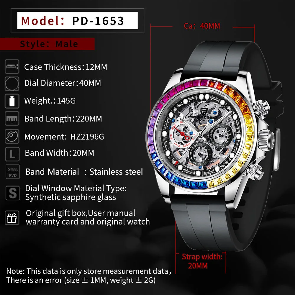 Pagani Designed 40mm Men\'s Automatic Mechanical Watch Luxury Rainbow Dial Stainless Steel Waterproof 10Bar Watch for Men Reloj H