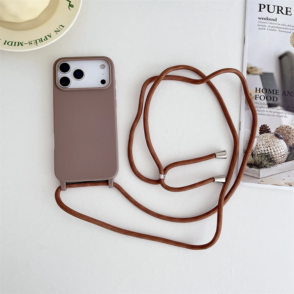 Crossbody-Lanyard-Kordel Flüssig-Silikon Weiche Handyhülle für Apple iPhone 18 17 16 15 14 Plus 13 Pro Max Matt Strap Candy Cover – Detail 13