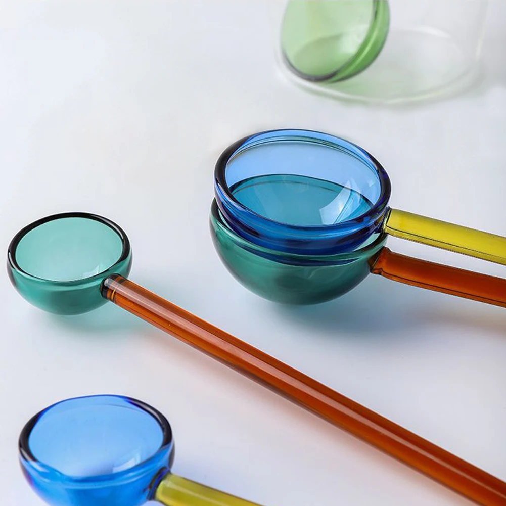 Nowe kreatywne szklane mleko łyżka kolorowe przezroczyste kawy deser łyżka do mieszania długi uchwyt okrągły zastawa stołowa do kuchni mieszadło pręt
