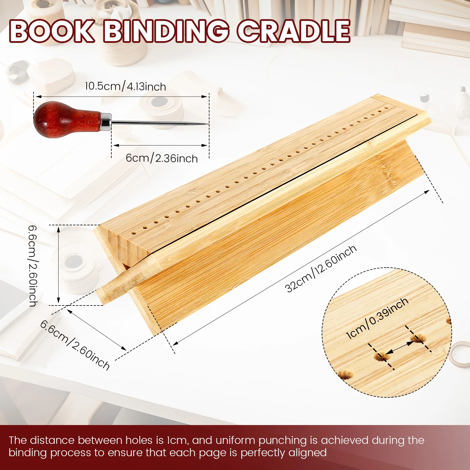 Book Binding Cradle Kit with Piercing Guide and Awl Wood Bookbinding Punching Cradle Journal Photo Album DIY Crafts Binding Tool