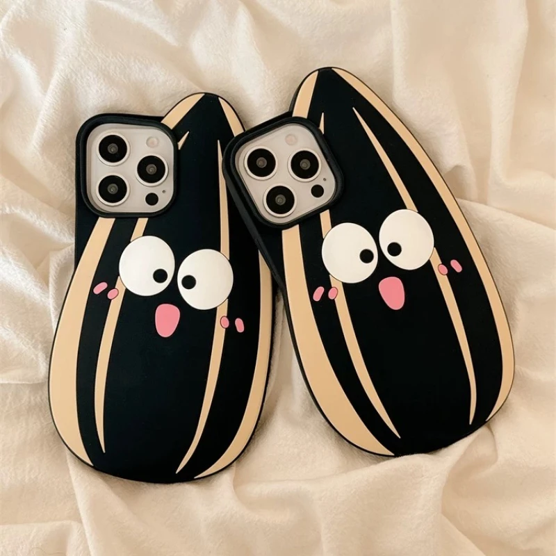 Funny Cartoon Cute Sunflower Seed 3D Silicone Phone Case For iPhone 16 15 13 14 12 16 Pro Max Shockproof Soft Back Cover