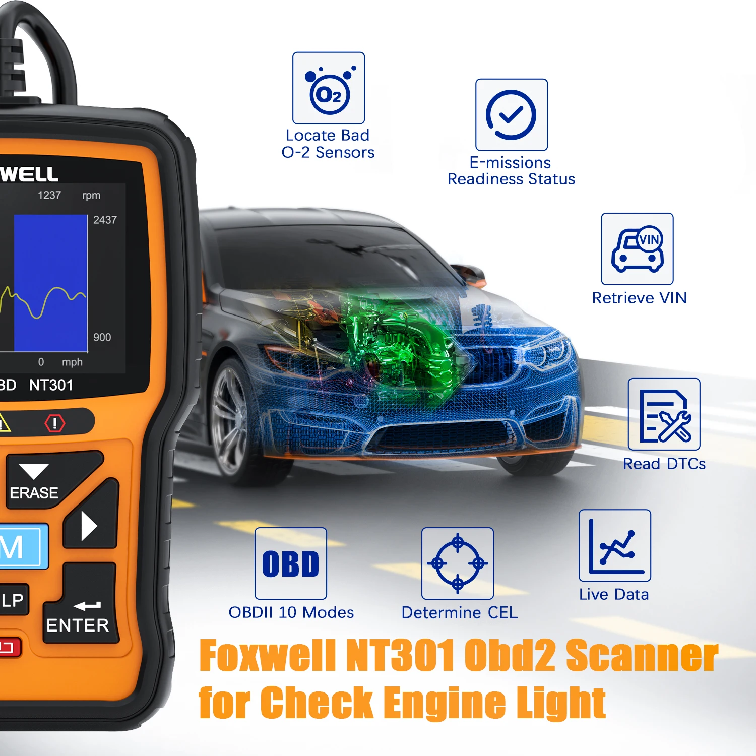 FOXWELL NT301 OBD2 Automotive Scanner Check Engine Code Reader Professional ODB2 OBD2 Scanner Car Diagnostic Tools PK ELM327