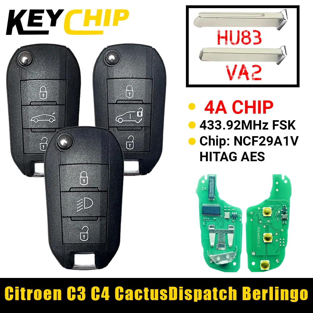 KC pour citroën C3 C5 C6 clé de voiture pliante à distance 433 MHZ boutons de lampe 4A puce 433 MHZ pour Peugeot 308 4008