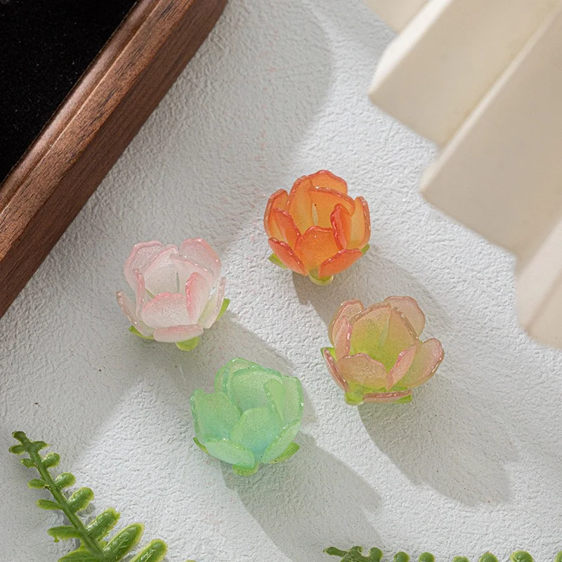 New arrived 50pcs/lot 17mm color print cartoon flowers shape acrylic handmade buds shape diy jewelry garment hair accessory