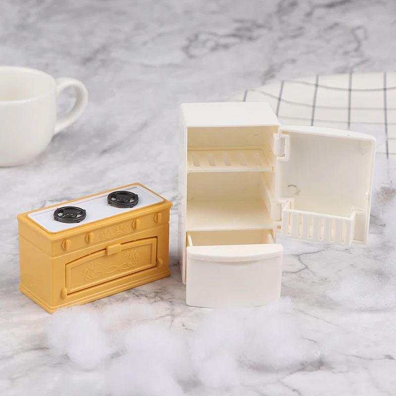Casa de muñecas, banco de cocina en miniatura, refrigerador, juguetes, accesorios de cocina