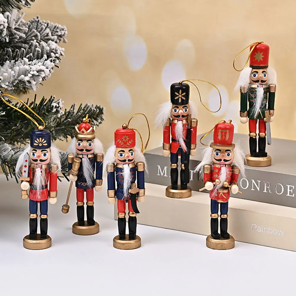 

6 Pcs Nutcracker naments Wooden Christmas Decor Lightweight Proper Size Festive Design Bright Color Hanging Home Holiday