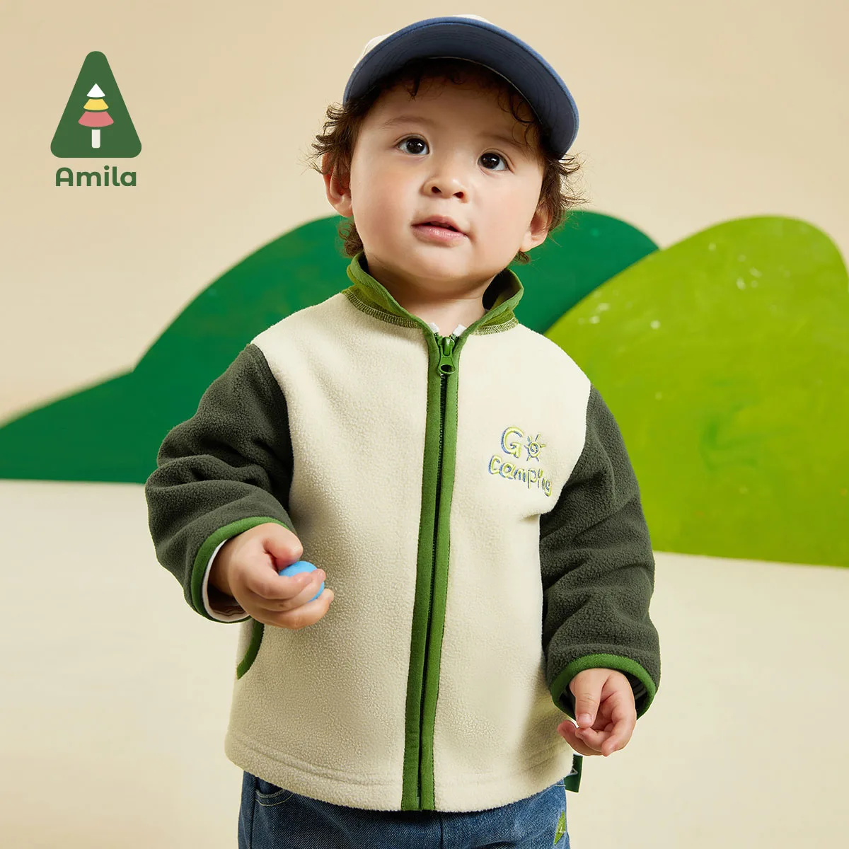 Amila Baby  Boys And Girls 2023 New  Autumn Contrast Stitching Theme Printing Fashion Warm  Wear Small Jacket Exquisite  Clothes