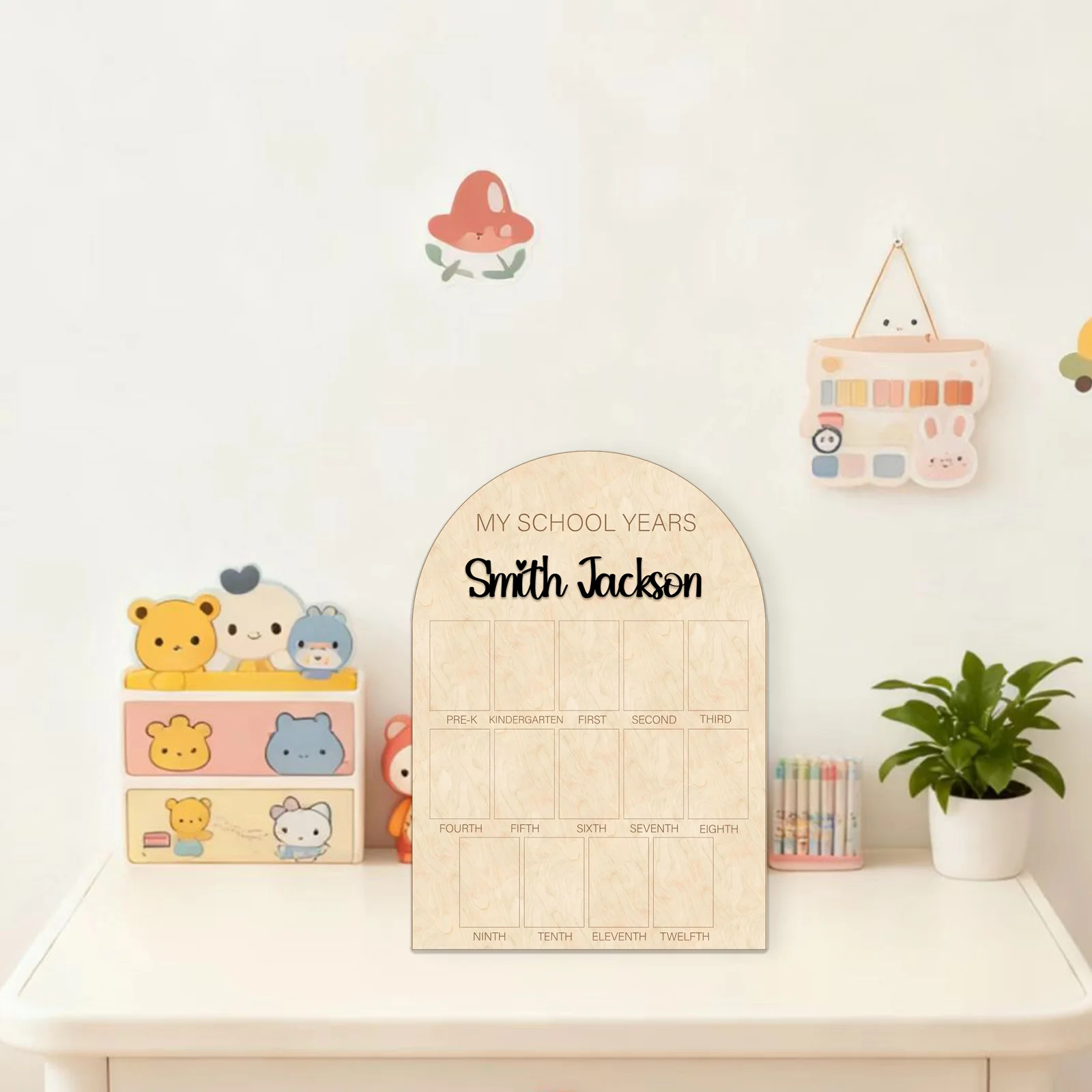 Personalized My School Years Wooden Photo Board- 14 Slot School Memory Display 42.3x30cm