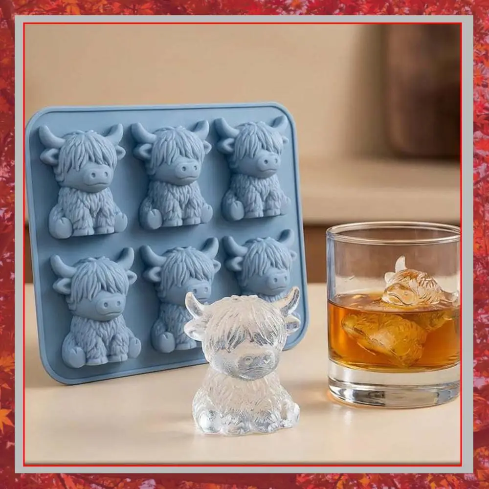 Silicone 3D Highland Cow Ice Cube Tray Soft Elasticity Highland Cow Plaster Mould for Chocolate Candy Jelly Homemade Treats