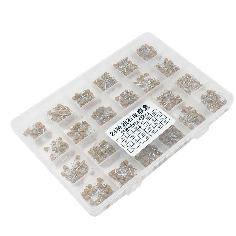 480pcs 24 Values Monolithic Capacitor Kit 10pF-10uF 50V 20pcs Each MLCC Box Assortment