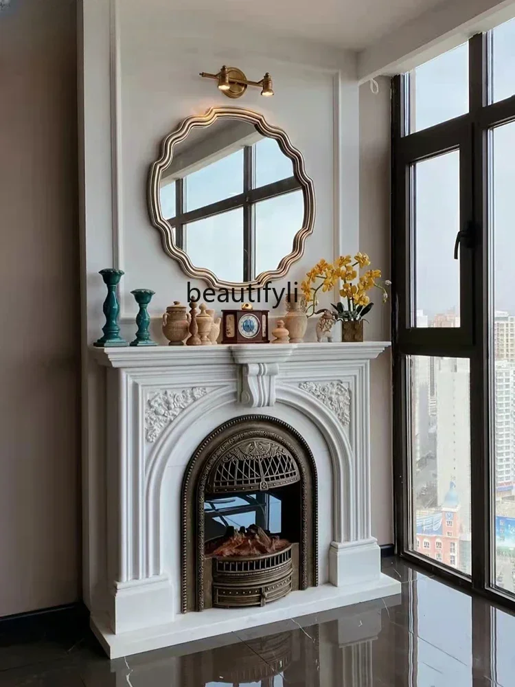 182C Marble Fireplace White Marble Stone Carving European and American Style Hallway Stone Fireplace Mantel