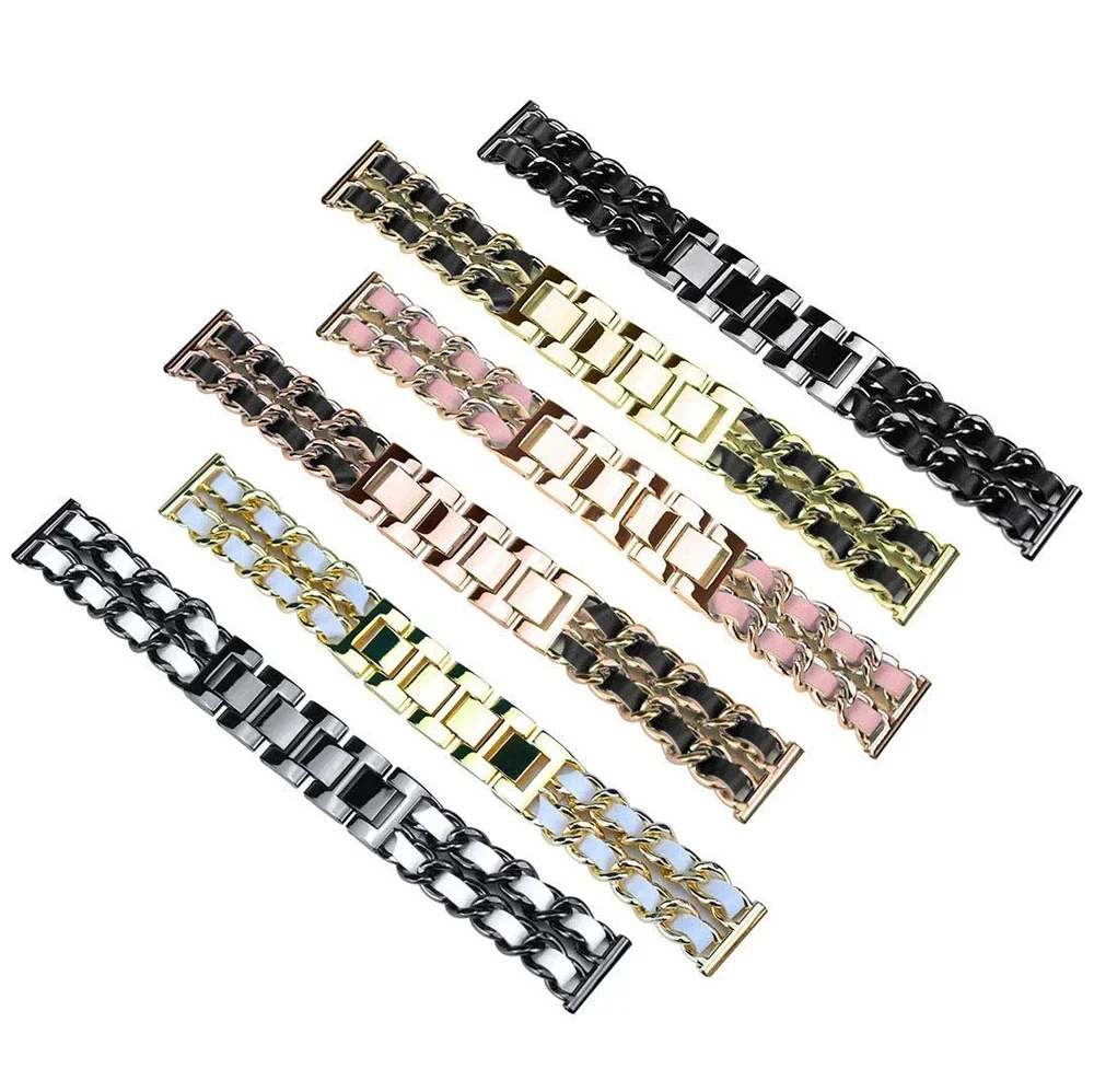 20mm 22mm Strap For Samsung Galaxy watch 6 strap pro/5/4/Classic/Active2 Leather+metal band Huawei watch GT2-2e-3 pro Watchbands