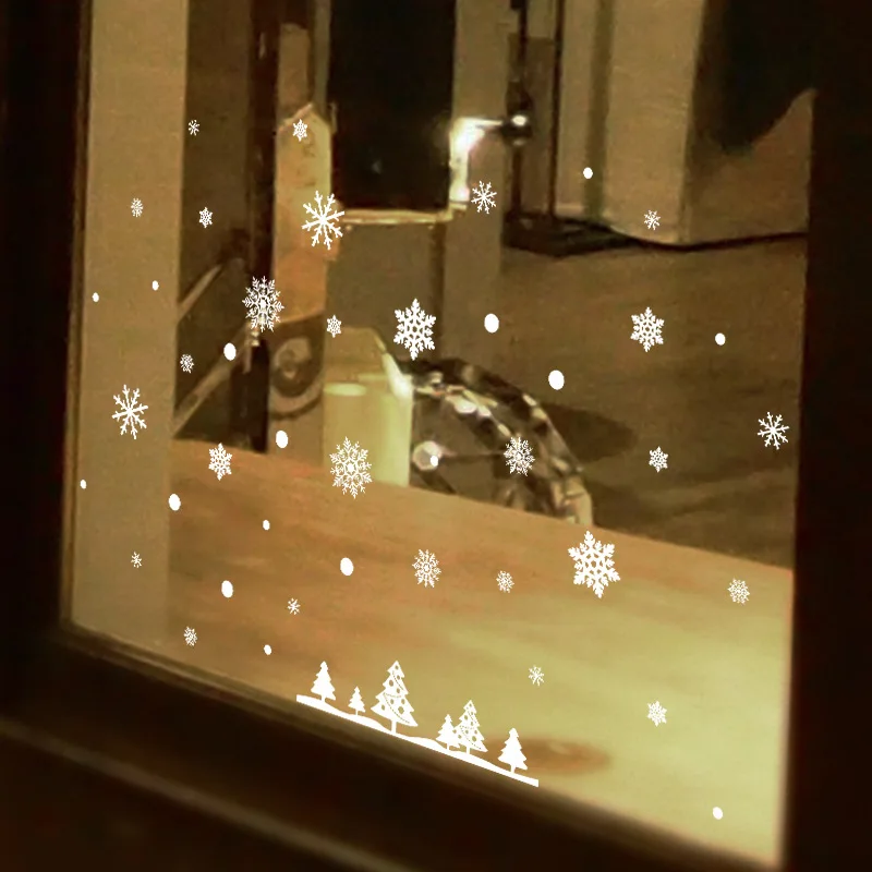 Snowflake Christmas Tree Electrostatic Sticker Window Glass Christmas Wall Stickers Home Decals Decoration New Year Wallpaper
