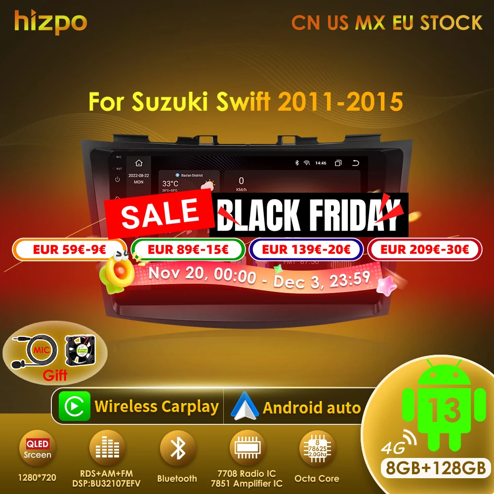 

Hizpo автомобильный радиоприемник-мультимедийный плеер для Suzuki Swift 4 2011 2012 2013 2014 2015, восьмиядерный Android, авто, GPS-навигация, стерео DSP