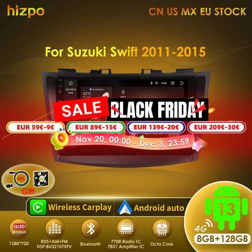 Hizpo reproductor Multimedia de Radio para coche para Suzuki Swift 4 2011 2012 2013 2014 2015 Octa Core Android Auto navegación GPS estéreo DSP
