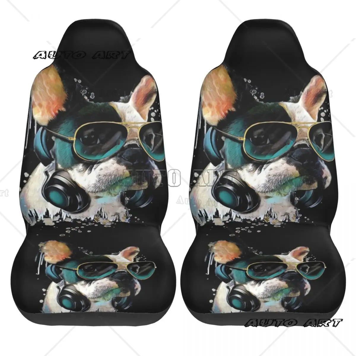 Pitbull In Cap And Headphones Car Seat Cover Custom Printing Universal Front Protector Accessories Cushion Set