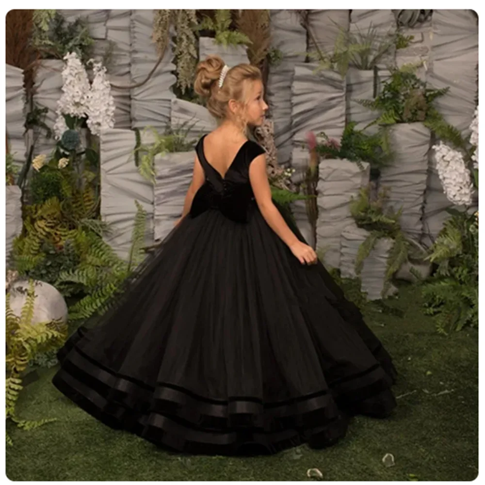 

Black Flower Girls Dresses For Wedding Princess O-neck Ball Gown Kid Birthday Party party formal attire eventCommunion