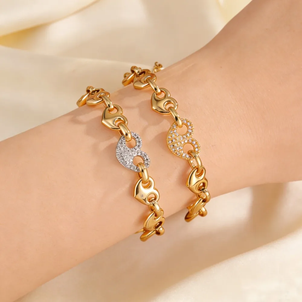 Modisches Edelstahl-Armband mit Herzanhänger, Mikro-Zirkonia-Besatz, Liebes-Schmuckgeschenk
