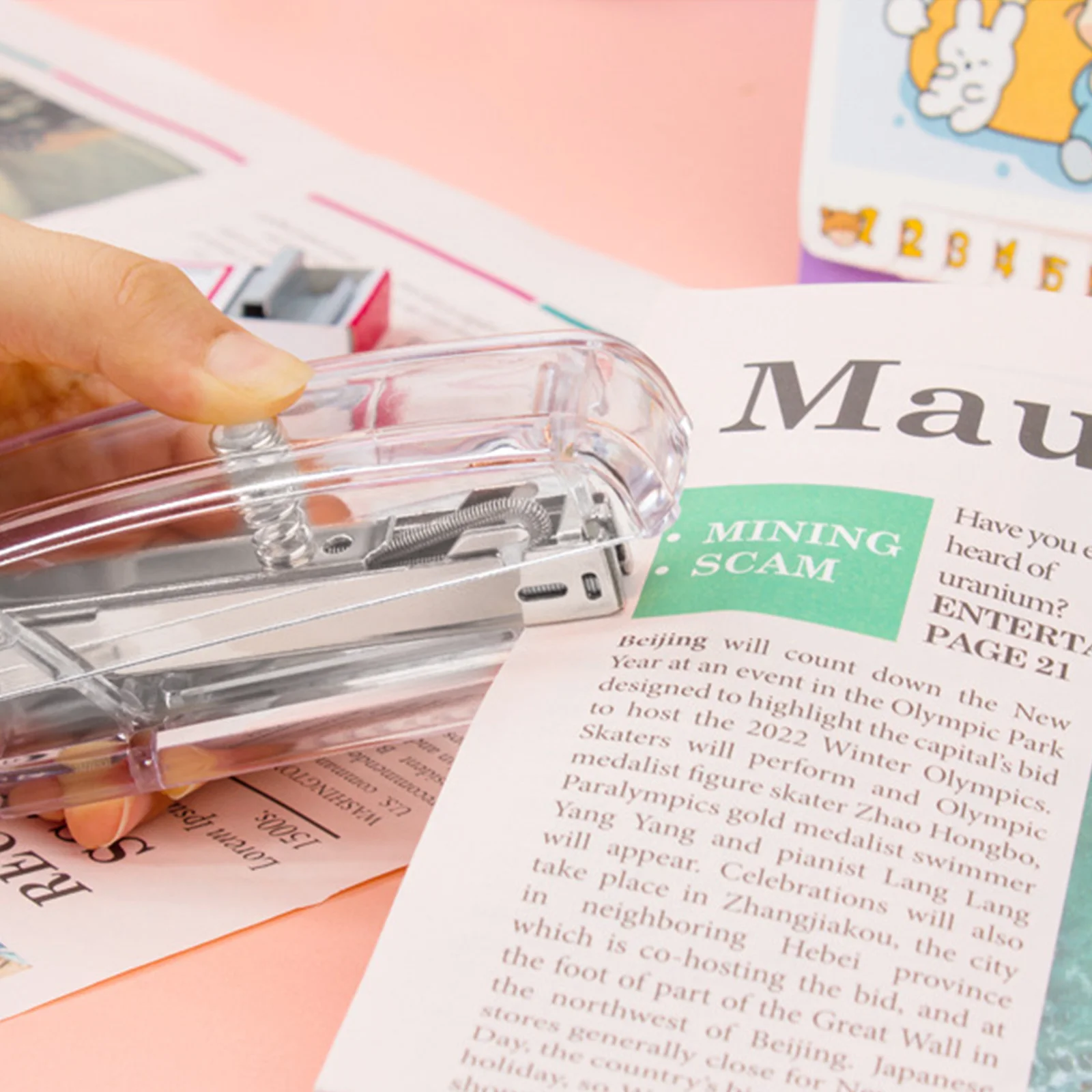 1 قطعة دباسة شفافة مستقرة ماكينة تجليد البلاستيك المحمولة كتاب أداة تدبيس طالب القرطاسية دباسة شفافة