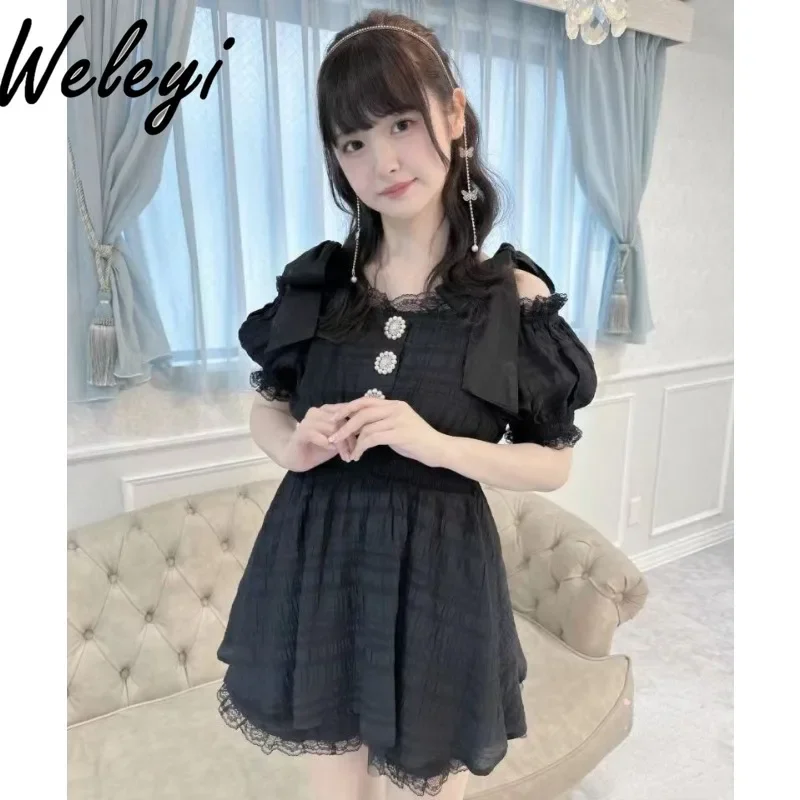 

Korean Fashion Kawaii Set New Streetwear Lace Suspender Mine Series Mass Production Shoulder Leakage Short Sleeved Culottes Suit