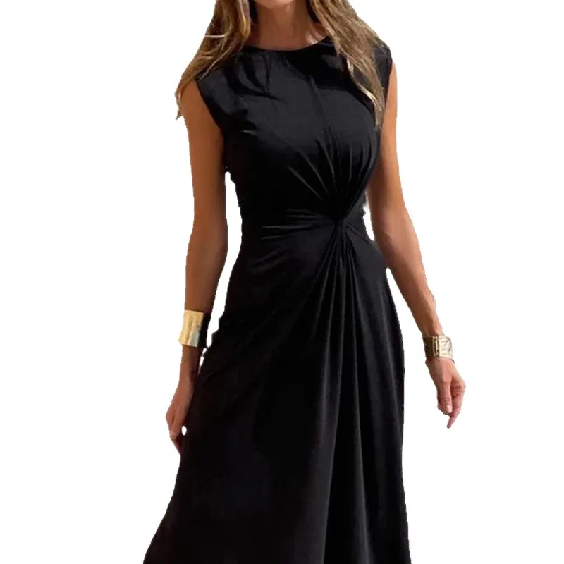 Sexy vrouwen Eveng Party lange jurken zomer mode slanke O-hals zwarte mouwloze tank maxi-jurk elegante vestidos 4-verkocht