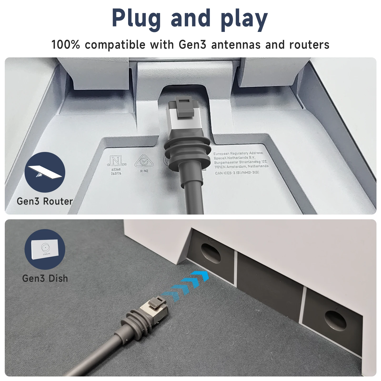 Suntaiho معيار تشغيل Starlink Gen 3 كابل Starlink Cable Gen 3 استبدال كابل V3 القياسي مقاوم للماء Starlink إيثرنت