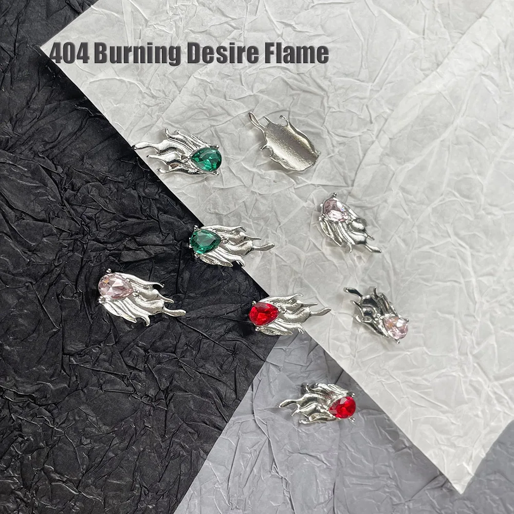 -Desire Flames- Melt Metal Nail Jewelry Hardcore Punk Vibe Waterdrop Diamonds Charms Burning Fire Nailtype Knickknack 404Nailart