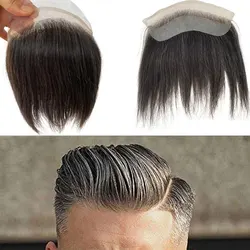 Toupet Front Hairline pour hommes, peau avant en dentelle invisible HD, postiches dos en PU, dessus de cheveux, 1B20, document 4x18